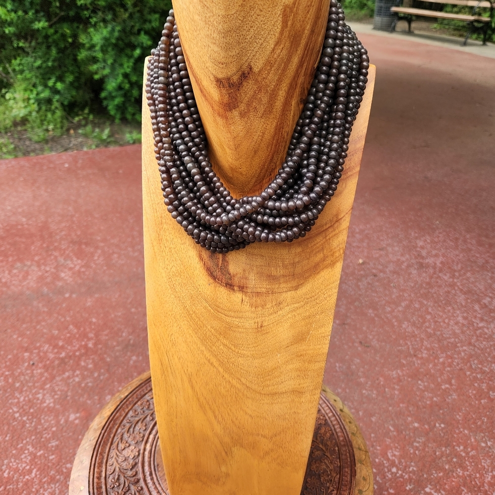 Vintage MONIES horn beaded neckpiece with ebony wood clasp.